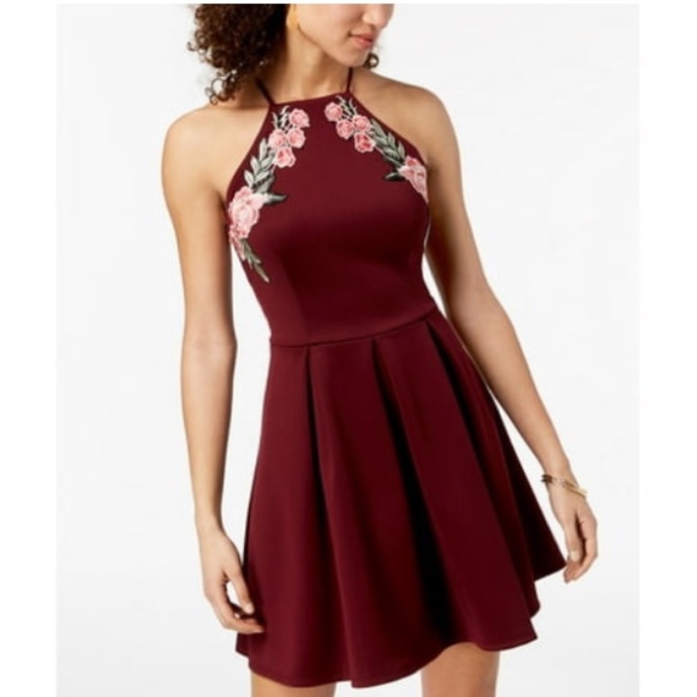 NEW B Darlin Embroidered Fit and Flare Mini Dress, Size Juniors 11/12, Cranberry